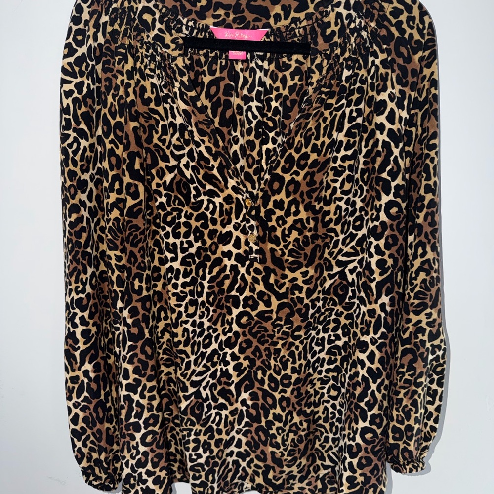 Lilly Pulitzer Leopard Print V-Neck Women's Top - Brown/Black